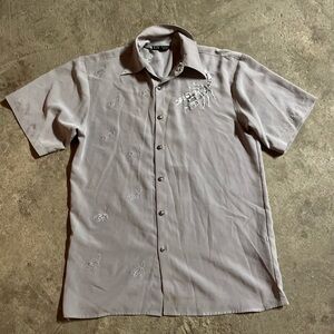 VTG FANDANGO Size Medium Mens Woven Scorpion Embroidered Shirt Gray Button Down